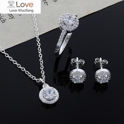 925 Sterling Silver Crystal Pendant Necklace Earring Ring for Women Fashion Party Wedding Accessories Gift Jewelry Set