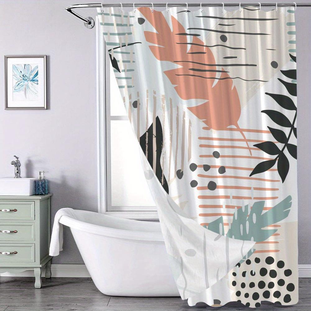 Modern Abstract Geometric Shower Curtain - Polyester, Machine Washable, Unlined, 12 Hooks, All-Season Floral Theme, Easy Install