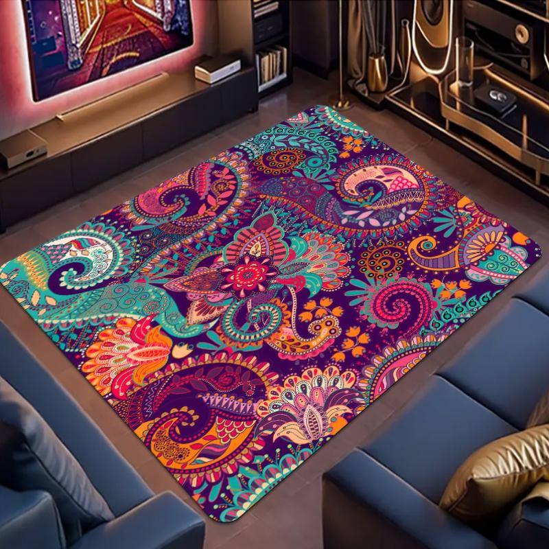 

Bohemian Mandala Floral Area Soft Mat with Vibrant Peacock Living Room Bedroom Kitchen Bathroom Indoor Floor Home Decoration 50X80CM