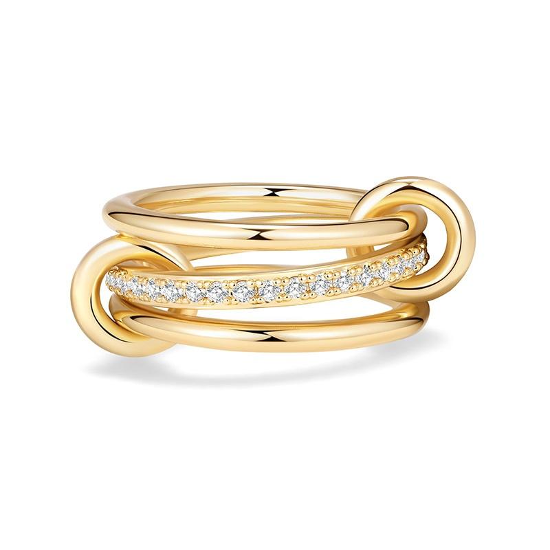 

Stainless Steel Gold-Plated Zircon Three-Layer Stacked Round Ring For Women Non Tarnish Interlocked Rings Set Trend Jewelry Gift 6