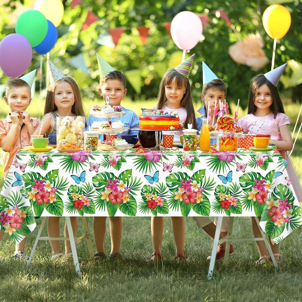 4 Pack Tropical Flower Tablecloth Hawaiian Luau Tablecloths Floral Butterfly Table Cloth Summer Beach Pool Kids Birthday Table Cover Supplies 51 X