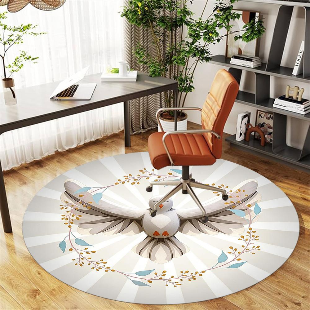 1pc Dove Freedom Round Chair mat office Area Rug - Non-Slip, Floor Mat for Office, Bedroom, and Indoor Decor p127279
