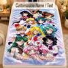 Flannel BlanketSailor Moon Custom Name Text Personalized Soft Warm Throw Blanket Home Decor Gift