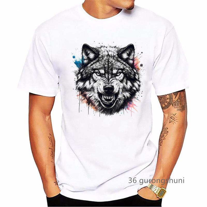 2024 Hot Sale Angry Wolf Animal Printed T Shirt MenS Clothing Summer Fashion Short Sleeve TShirt Homme Streetwear