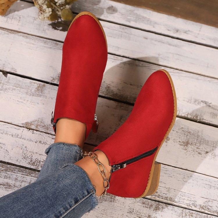 New Women's Wide Width Platform Martin Boots Solid Color Pointed Toe Side Zipper Ankle Boots Chunky Sole