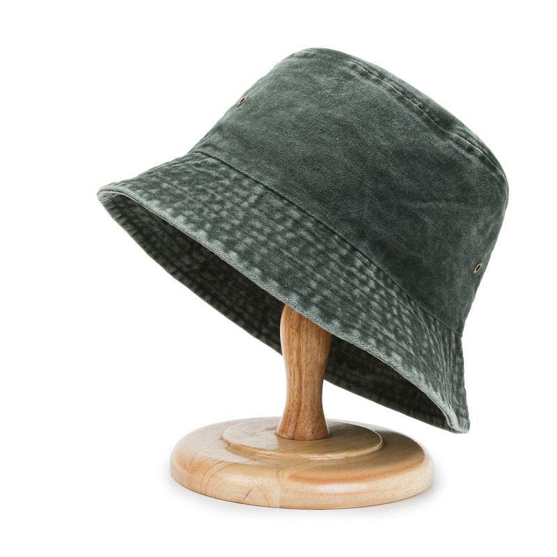 Hong Kong Retro Washed Denim Bucket Hat - Fashionable, Distressed, Versatile, Breathable Sun Hat for a Slim Face Look.