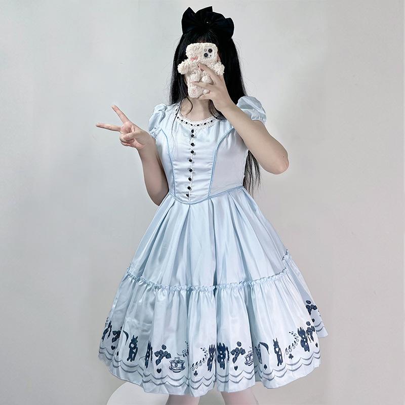 Halloween Alice in Wonderland, Japanese cute maid, blue short-sleeved princess dress