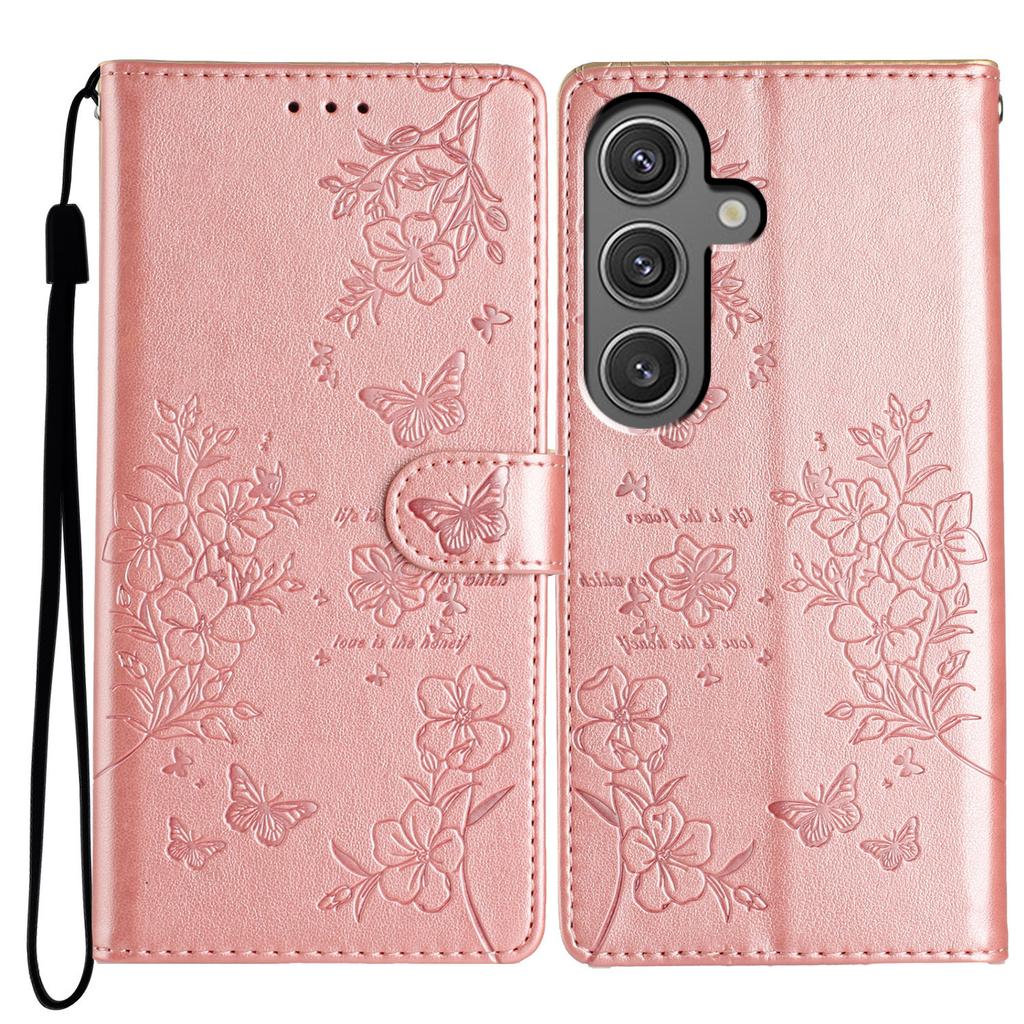 For Samsung Galaxy S24+ Case Butterfly Floral Imprint Leather Phone Cover with Wallet