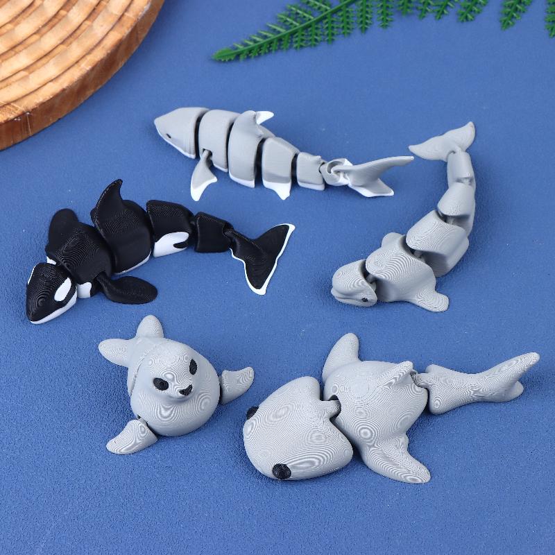 Three-Dimensional Printed Small Animal Moveable Joint Shark, Orca Figurine Home Adornment Great Present for Relatives