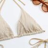 Women's White Ribbed Triangle Bikini Set Tie Side High Cut Thong Swimwear