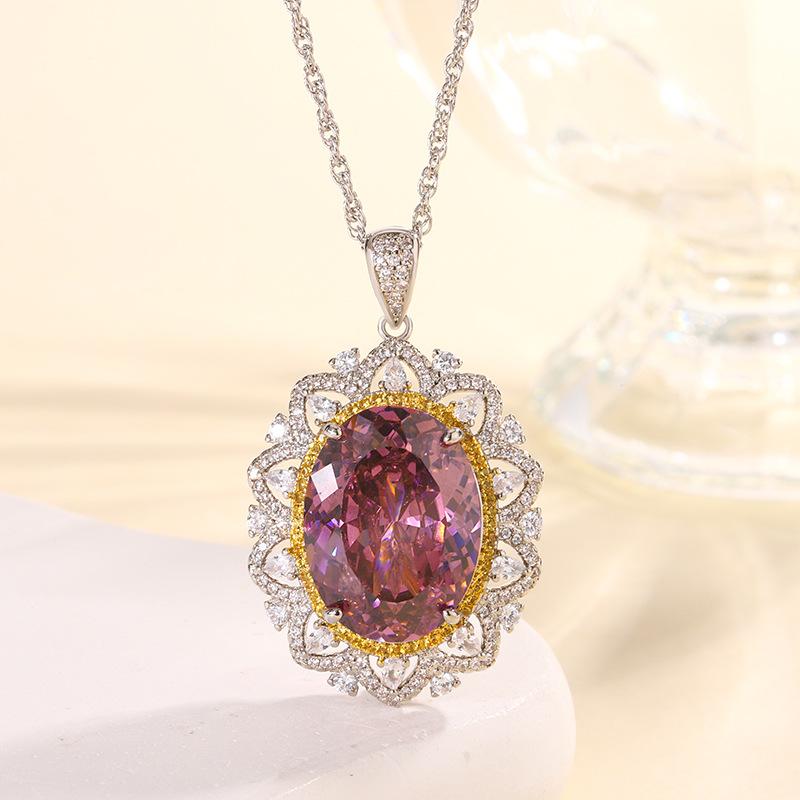 Jewelry Copper Bottom Gold-Plated Simulation Red Corundum Blue Spinel Light Luxury Pendant 15 * 20