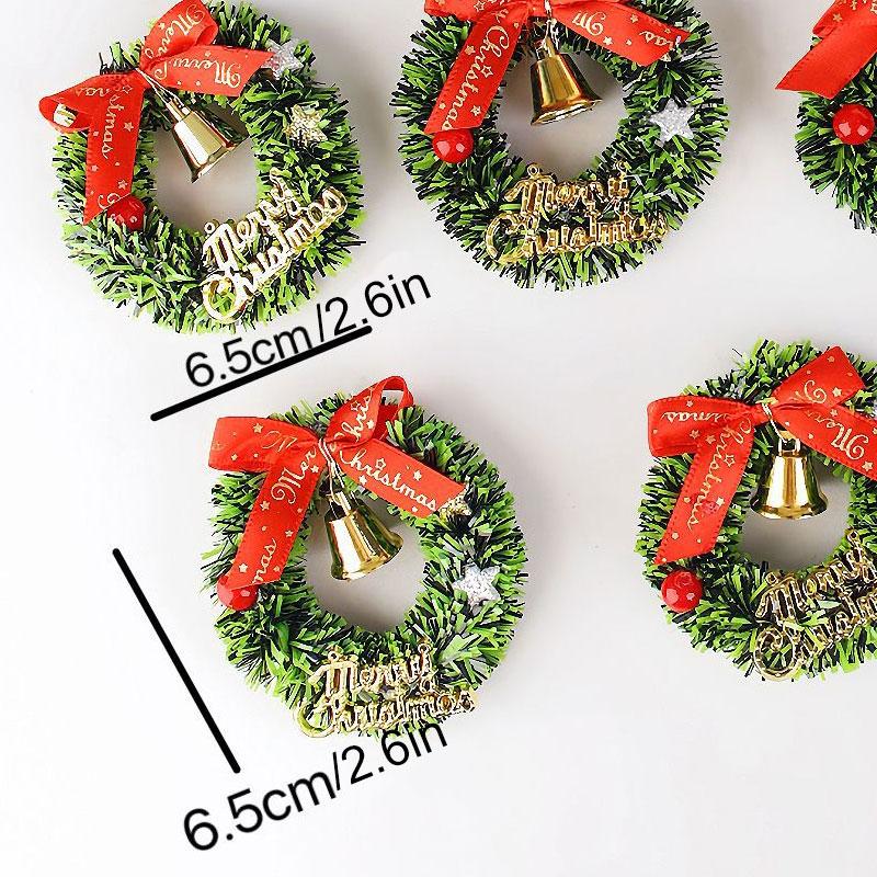 10Pcs/pack Golden Bells Home Party with Red Bows Mini Artificial Wreaths New Year Supplies Christmas