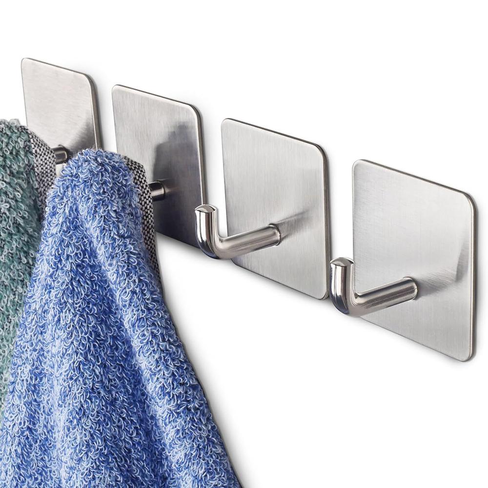 

4Pcs Wall Mount Hook 304 Stainless Steel Hanging Hooks for Kitchen Bathroom Bedroom Silver