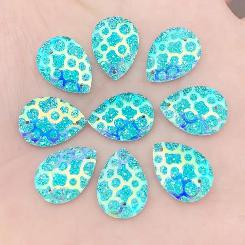 13*18mm Water Drop Resin Gems Stone For Bead Work Flat Back Tigrina Sew On Rhinestones With 2 Holes 40Pieces/lot -A53