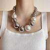 European and American exaggerated oversized pearl double-layer stacked ball beaded necklace women's 2025 new high-end collarbone chain