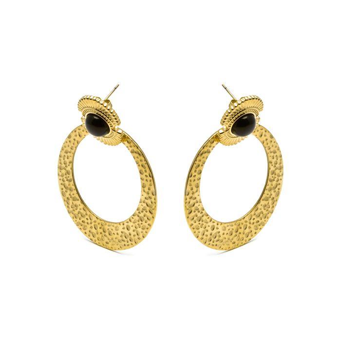 Earrings - LUXENTER - Noraf - Onyx - 18k Yellow Gold Finish - Bohemian Style