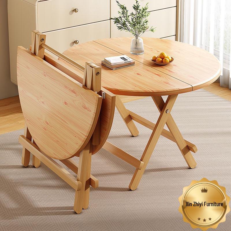 Compact Round Folding Dining Table: Portable Wooden Multi-functional for Small Spaces and Outdoor Use.