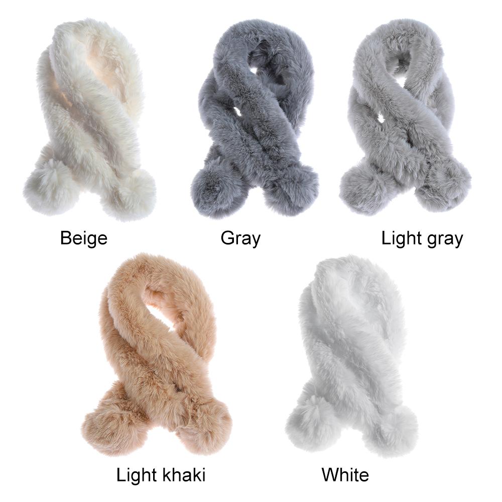 Faux Fur Plush Student Gift Windproof Fur Ball Cross Scarf Neckerchief Plush Scarfs Warm Bib