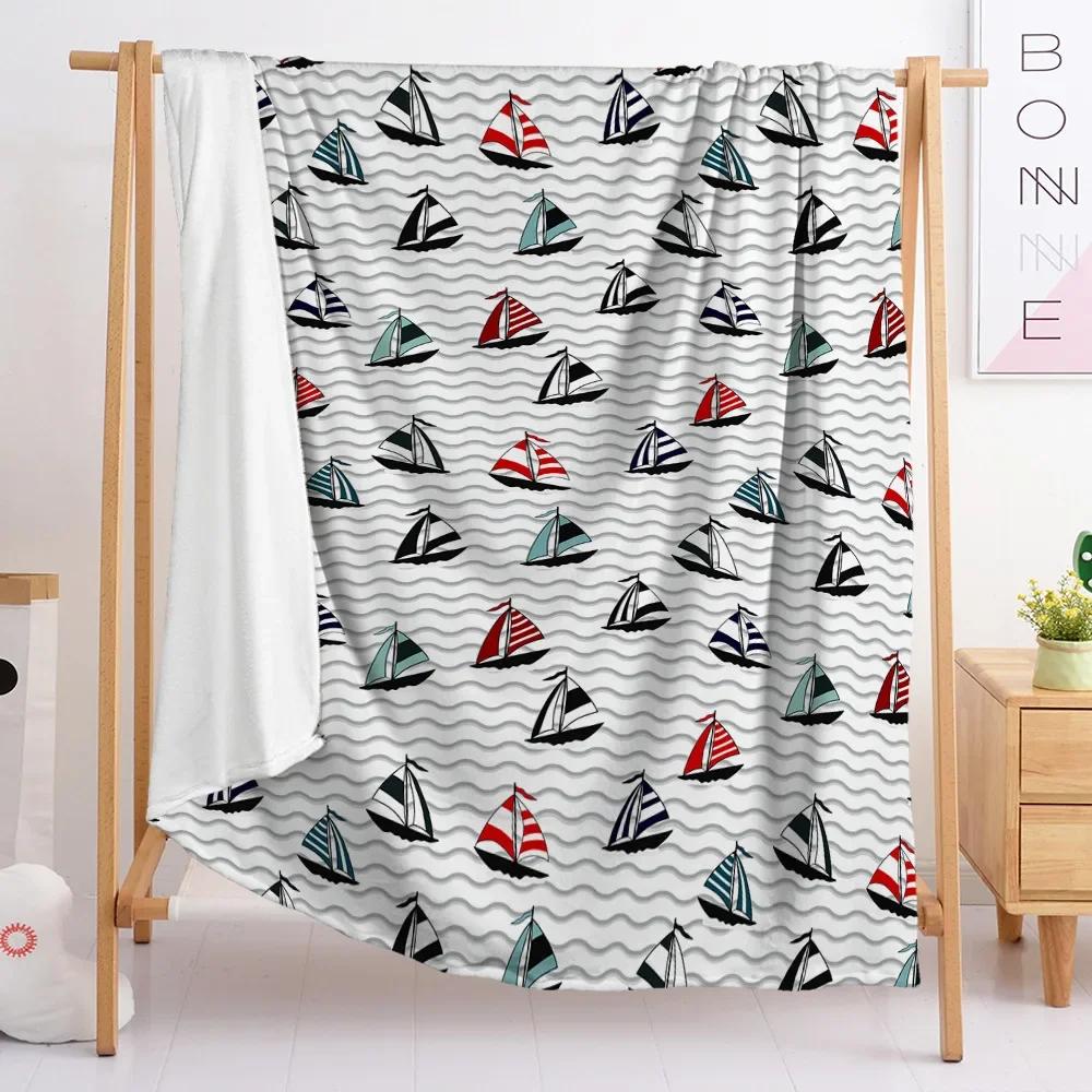 Kleines Segelboot Flanell Überwurfdecke Cartoon Bär Stern Muster Niedlicher Stil Für Kinder Mädchen Bett Sofa Couch Decke Weich Leicht