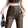 Women's Plus Size Retro High Waist PU Leather Flare Pants (Korean Style, 2026 Spring/Autumn)