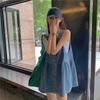Women's Summer Design Denim Back Dress V Neck Do Old Sleeveless Loose A-line Dresses