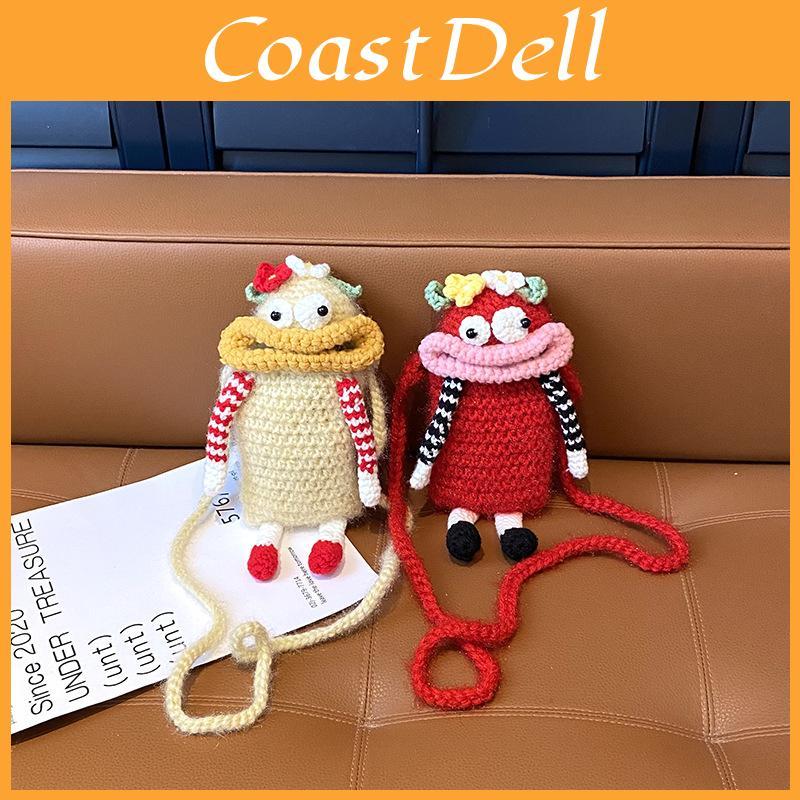 Funny Cute Big Mouth Woven Crossbody Bag With Top Open Design And Cellphone Pocket For Daily Use