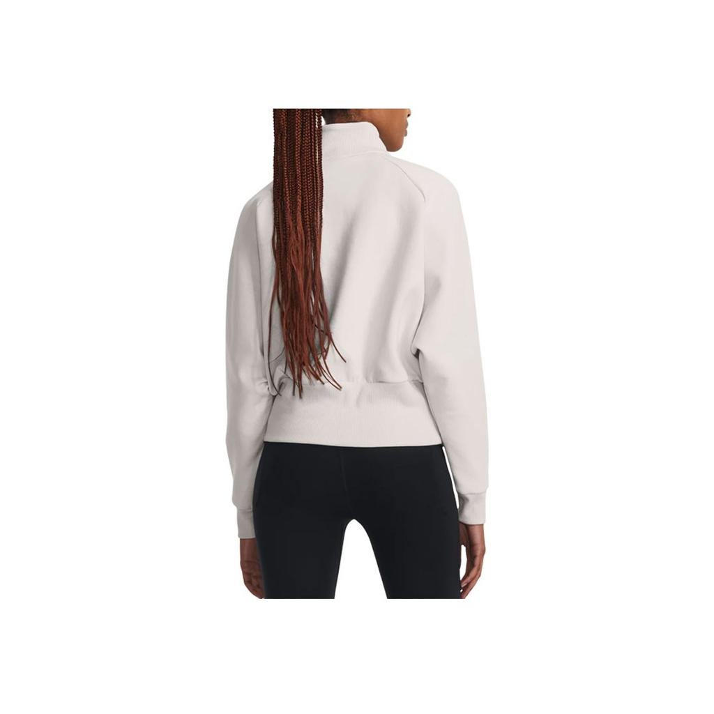 Under Armour Color Block Fleece Full Zip Sports Casual Short Hoodie Women Hoodies Clay-White 1379836-114