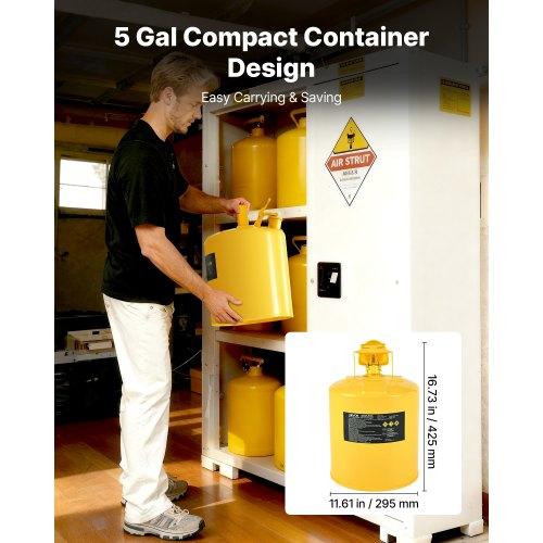 VEVOR Safety Can, 19 L Type I Yellow Safety Can for Diesel with Stainless Steel Flame Arrester, Self-Closing Lid, and PE Funnel