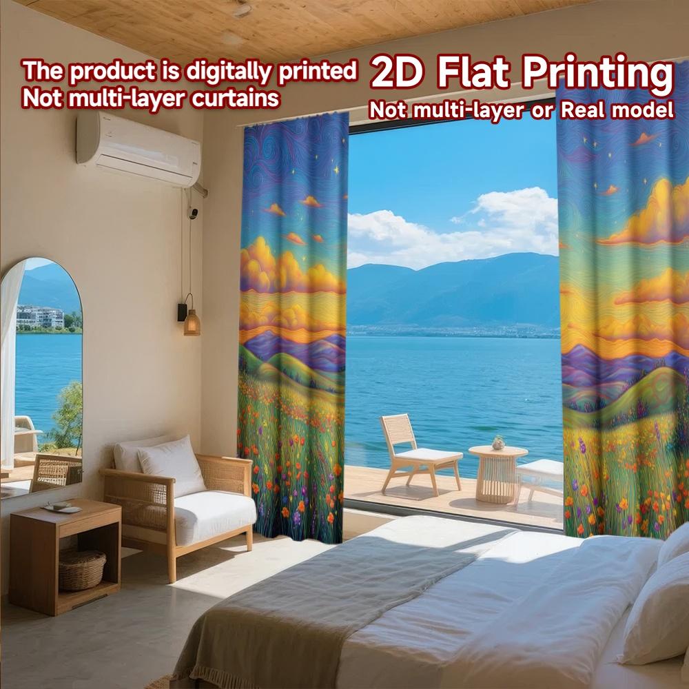 2D FLAT PRINTING 2pcs Curtains (Without Rod) Galaxy View with Cat Holiday Saint Patrick Is Day Printed Curtains Versatile