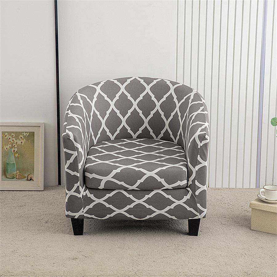 European Printed Semi-circular Single Sofa Cover Thickened Segmented Internet Cafe Slipcover Hotel Coffee Shop Elastic Anti Slip Home Protective Cover