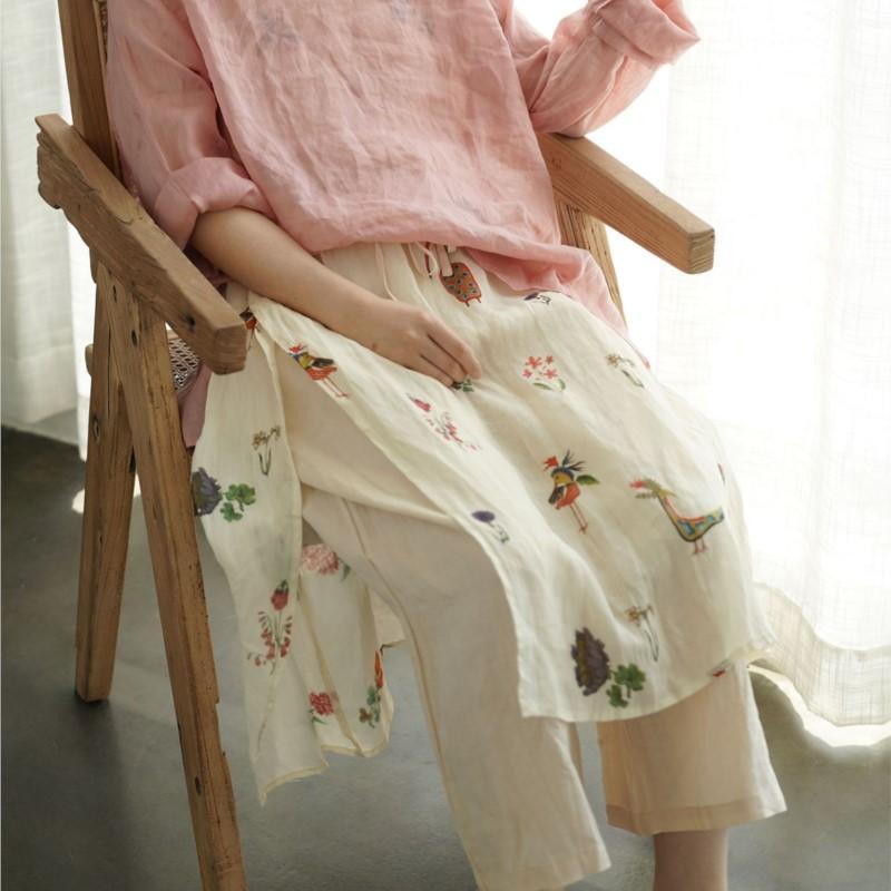 Johnature Women Vintage Print Straight Pants Elastic Waist Loose Patchwork Trousers Summer High Quality Pants