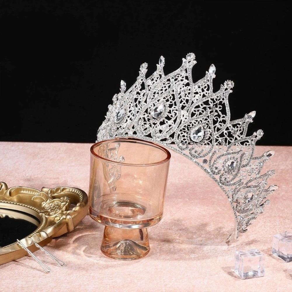 Koreanischer Stil Metall Prinzenkronen Bar Mitzwa Krone Runde Tiaras Retro Barock Kristallkrone Königin