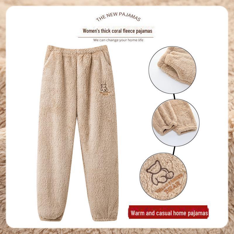 Women's Winter Plush Warm Pajama Pants - Loose, Thickened, Cozy Trousers