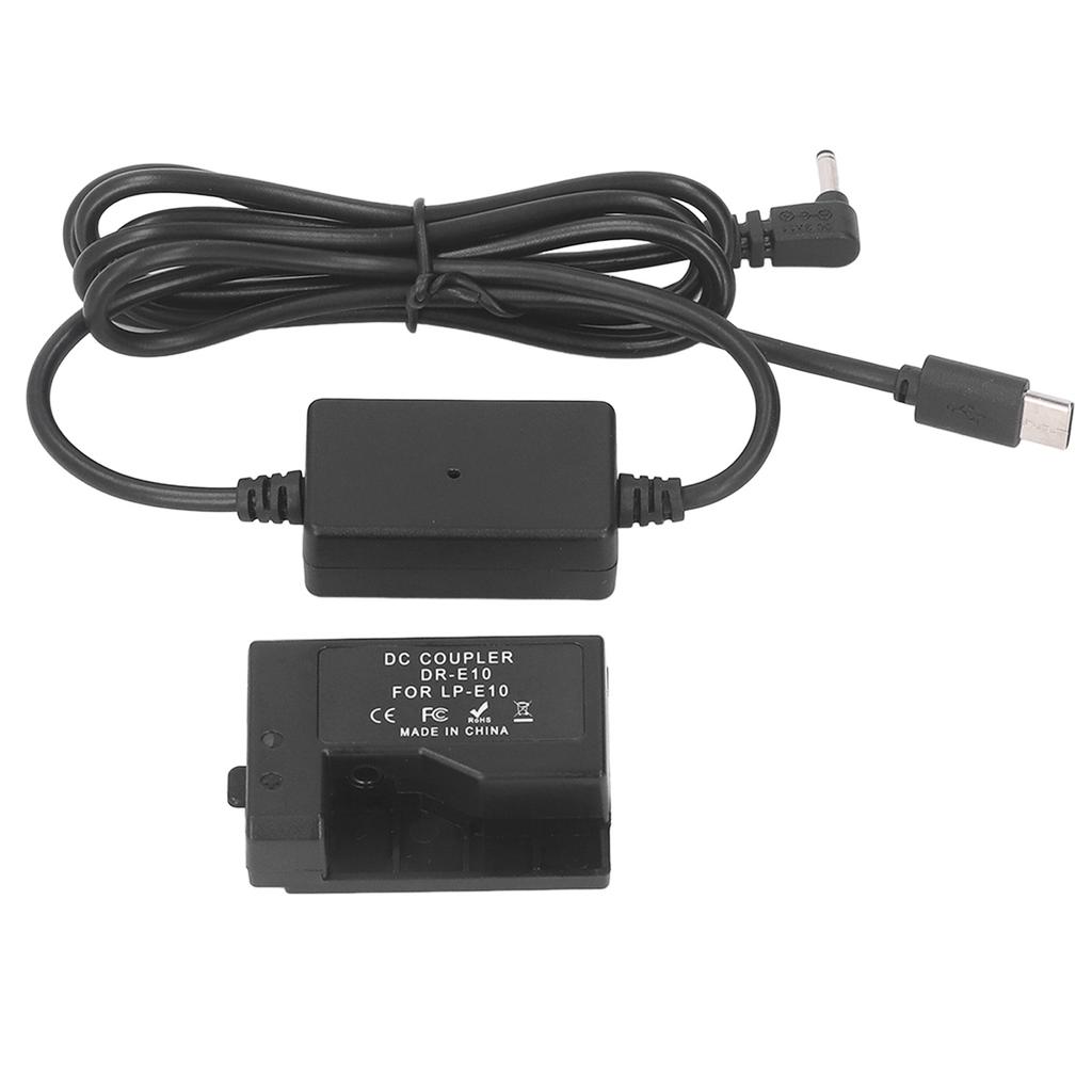 LP E10 Dummy Battery DR E10 DC Coupler Dummy Battery with Type C Power Adapter for 1100D 1200D