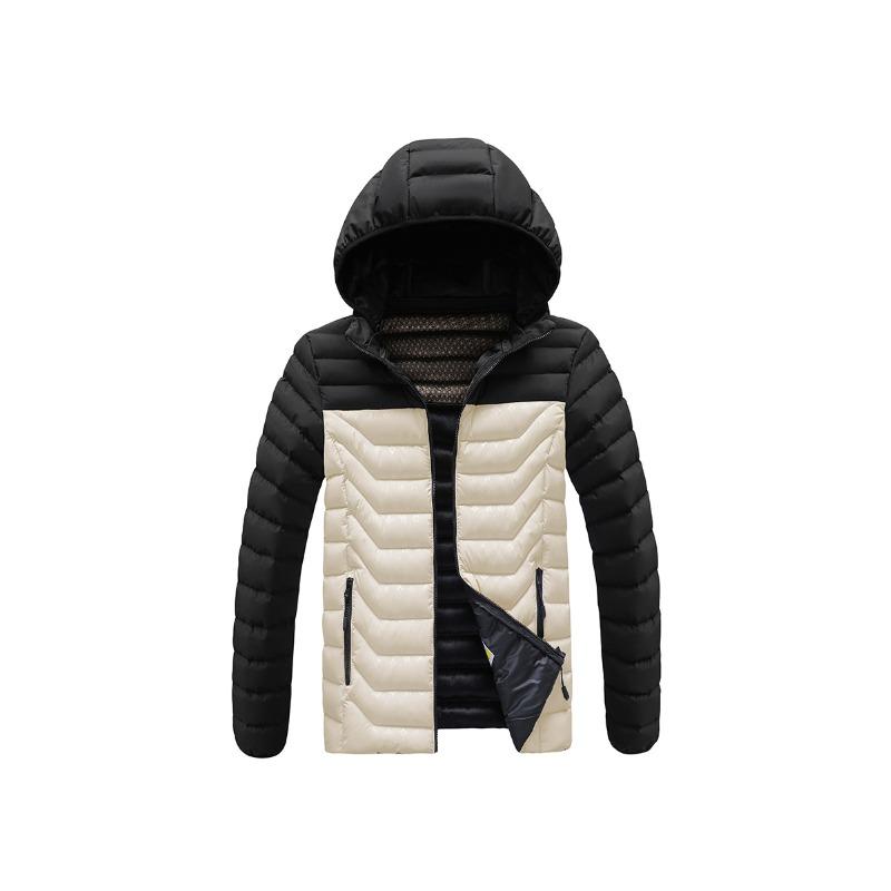 Cotton-padded Men's Winter Contrasting Color Graphene Slim-fit Removable Cap Thickened Hooded Jacket Men's
