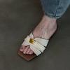 French Niche Design Sense Square Head Cool Slippers Women Wear Summer Thick Heel Middle Heel One Word Sandals