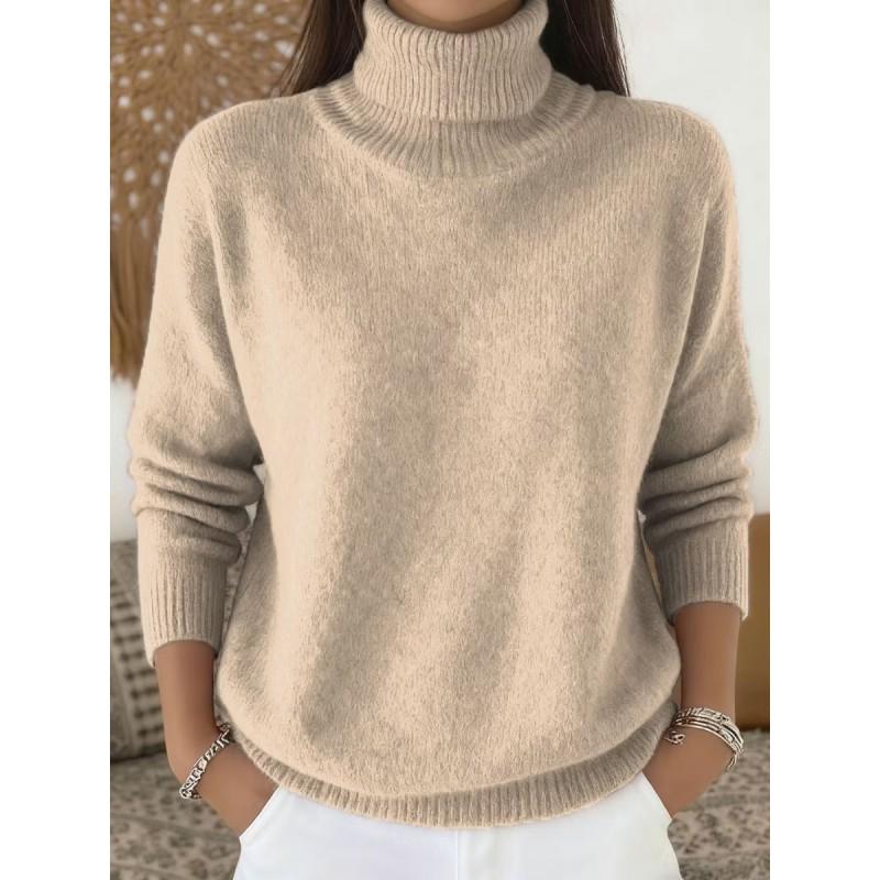 Womens Solid Color High Neck Knit Sweater Fall Winter 2026 Casual Elegant Pullover Lightweight Warm