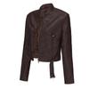 New Women's Motorcycle Style Leather Jacket with Belt Long Sleeve Zipper Jacket Spring and Autumn Leather Jacket