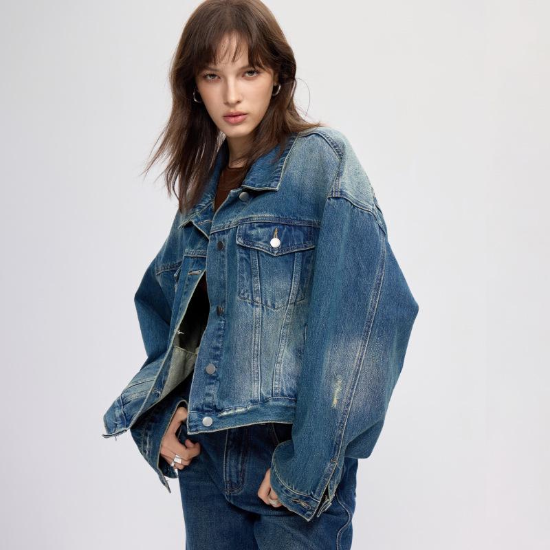 Hochwertige Damen Herbst 2025 High-Waist Distressed Denimjacke