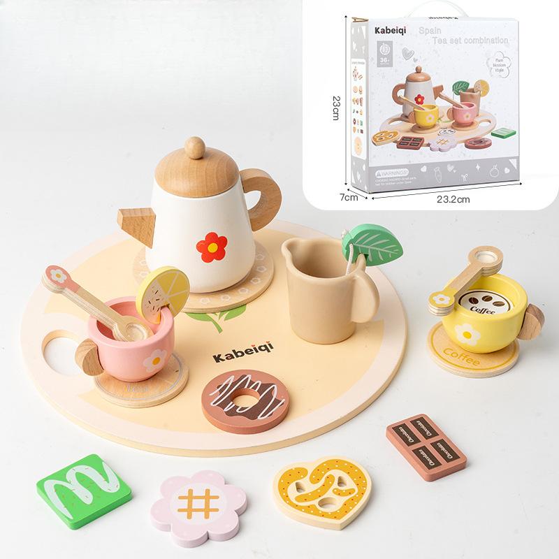 Children'S Simulation Play House Afternoon Tea Dessert Cake Sales Teapot Tea Set Baby Early Education Wooden Toys