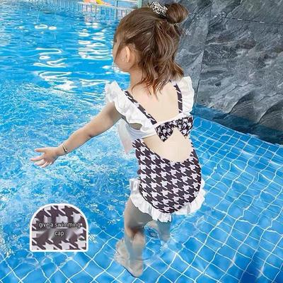 Costume Intero da Bambina 2025 - Uccelli Volanti Bianco e Nero con Fiocco e Pizzo