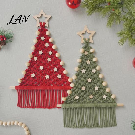 Crafting Supplies for Beginners Braided Christmas Tree DIY Kit, Make 2 Cotton Rope Trees, Boho Knot Craft Parent Child Activity Kits Set with