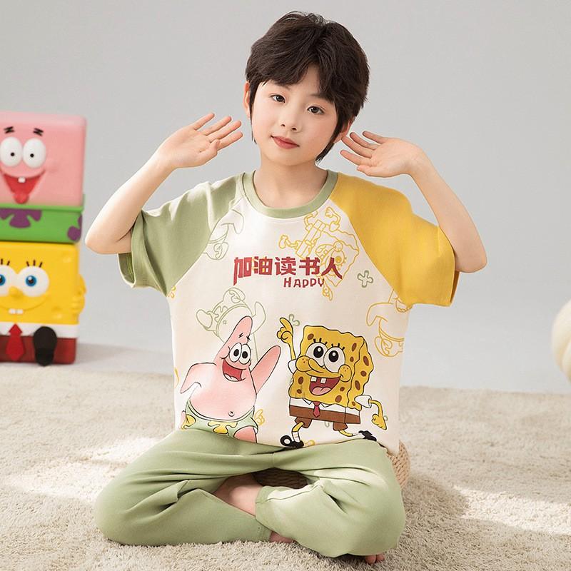 Cotton Short Sleeve Pajama Set Boys Lightweight Sleepwear Cartoon Print Kids Home Wear