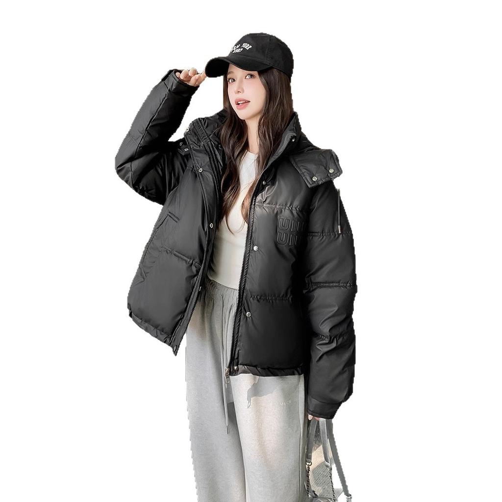 Leave-in PU leather labeling short down cotton clothes women's season new bread clothes small warm jacket