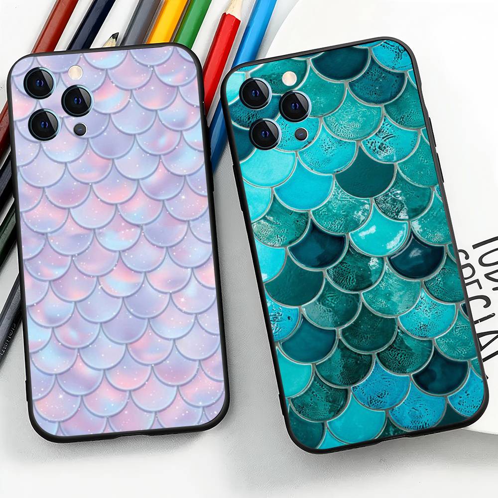 Mermaid Scale for iPhone 15 16 14 Plus 13 12 11 17 Pro Max 17 Air Black Soft Phone Cover