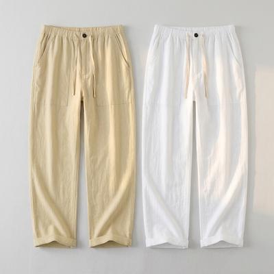 Men'S Linen Trousers Yoga Beach Loose Casual Summer Elastic Waist Drawstring Loose Pants With Pockets
