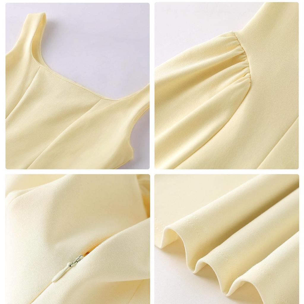 Yellow Petite Waist Spaghetti Strap Dress - Women's Slimming Spring/Summer 2026 Style