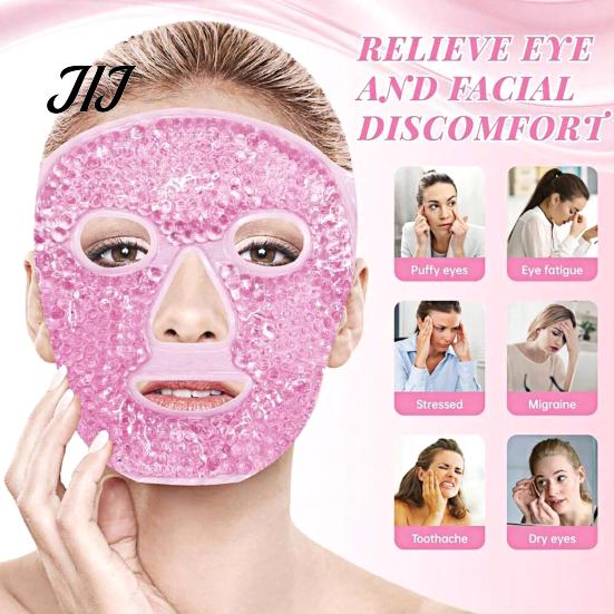 Portable Ice Bead Face Mask Gel Mask, Hot Cold Therapy Eye for Post Reusable Pack Surgery Recovery, 3D Contoured Cooling Heating with Adjustable Strap