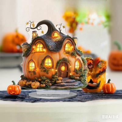1 pièce Maison Citrouille Château Chauve-souris et Fantôme Halloween Décoration de Chambre en Acrylique - Ornement de Bureau Plat en Acrylique 2D, Décoration Quatre Saisons
