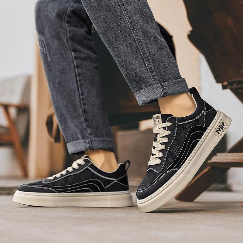 Men's Low-Top Canvas Shoes: Breathable, Anti-Odor, Non-Slip, Height-Increasing Casual Black Sneakers for Summer